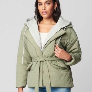 BLANK NYC HOODED PUFFER COAT SZ LARGE REMOVABLE HOODED PLACKET